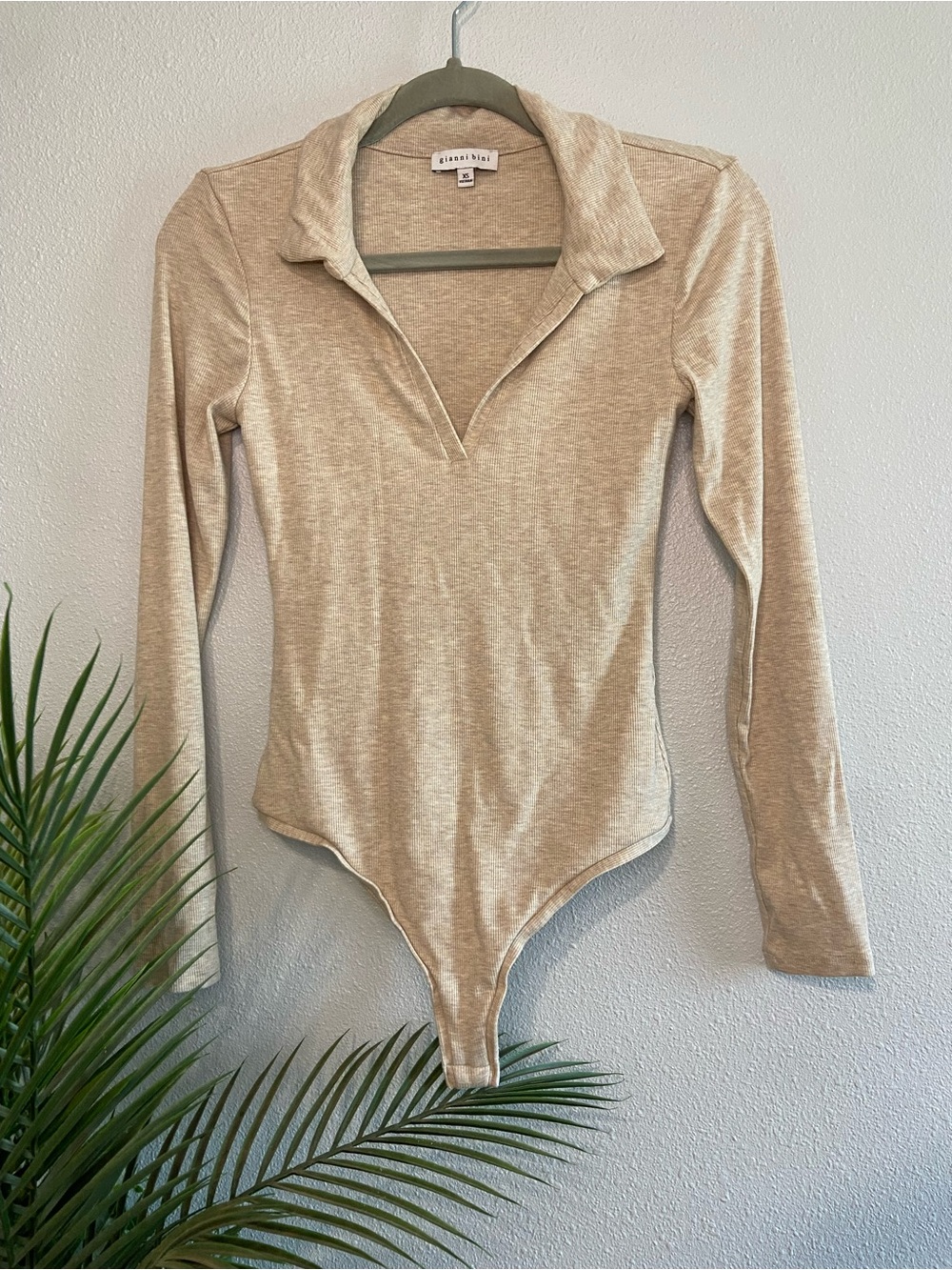 Gianni Bini Ribbed Beige Long Sleeve Top